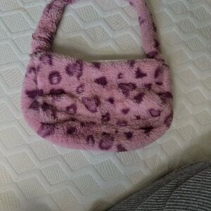 Pink Fuzzy Leopard Print Handbag